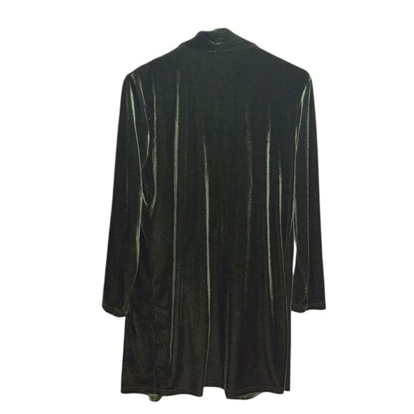 Womens Green Velvet Open Waterfall Long Sleeve Cardigan Size S Unbranded Pockets - Picture 2 of 5